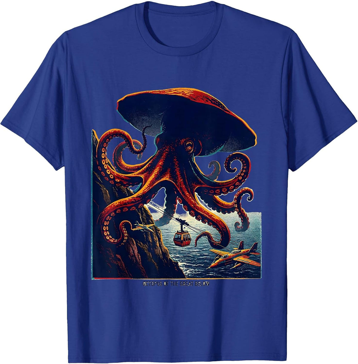 Octopus of the Great Below Vintage Japanese Ocean Animal T-Shirt - Royal Blue