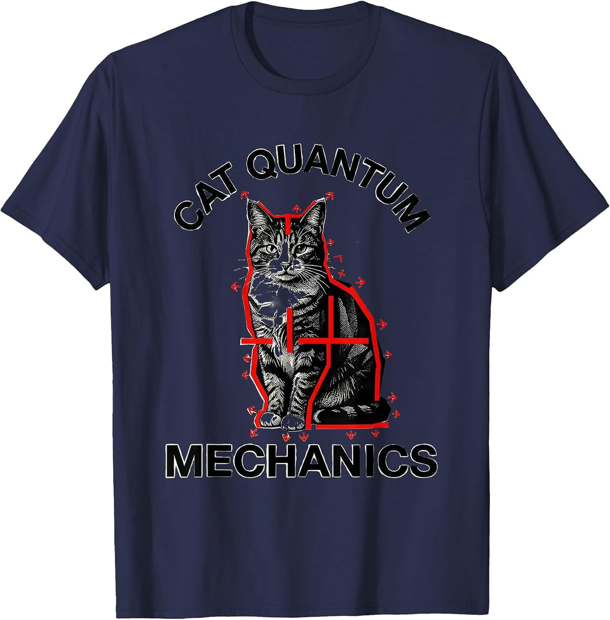 Cat Quantum Mechanics Funny Cat Science Math Teacher Gift T-Shirt - Navy Blue