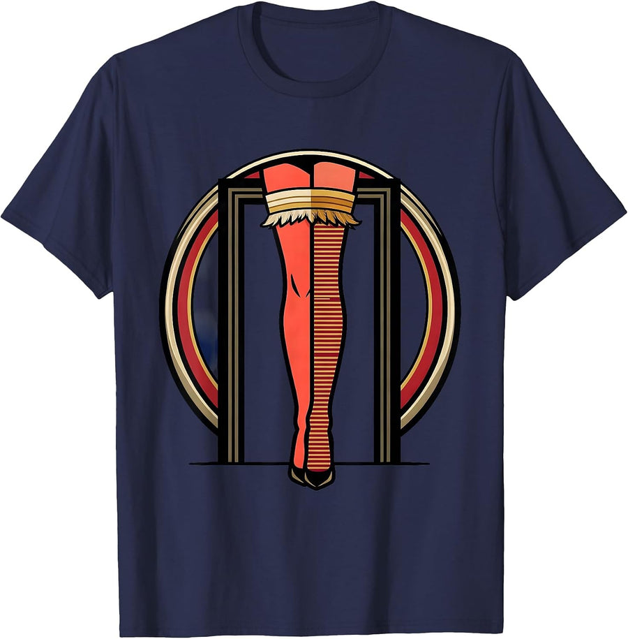 Showgirl Leg Stretch Door Frame Graphic T-Shirt - Navy Blue