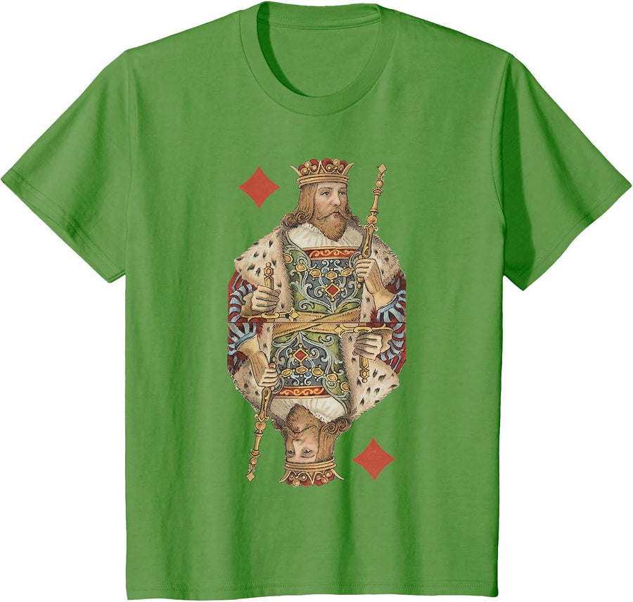 King of Diamonds Antique Art Nouveau Playing Card Art T-Shirt, Youth, Grass Green, 2T - As Pictured