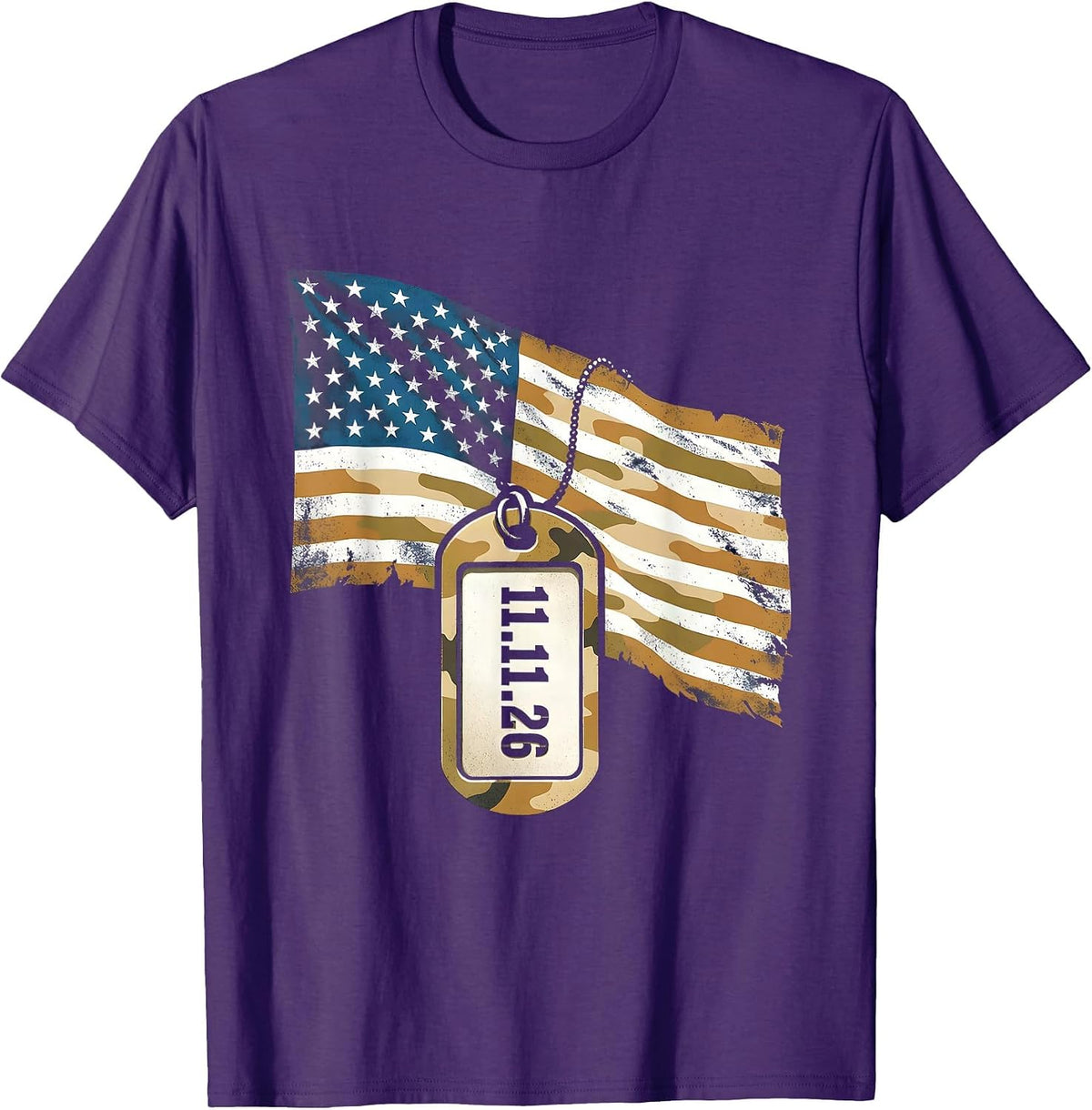 11.11.26 Distressed Patriotic Veteran Service Dog Tag T-Shirt - Purple