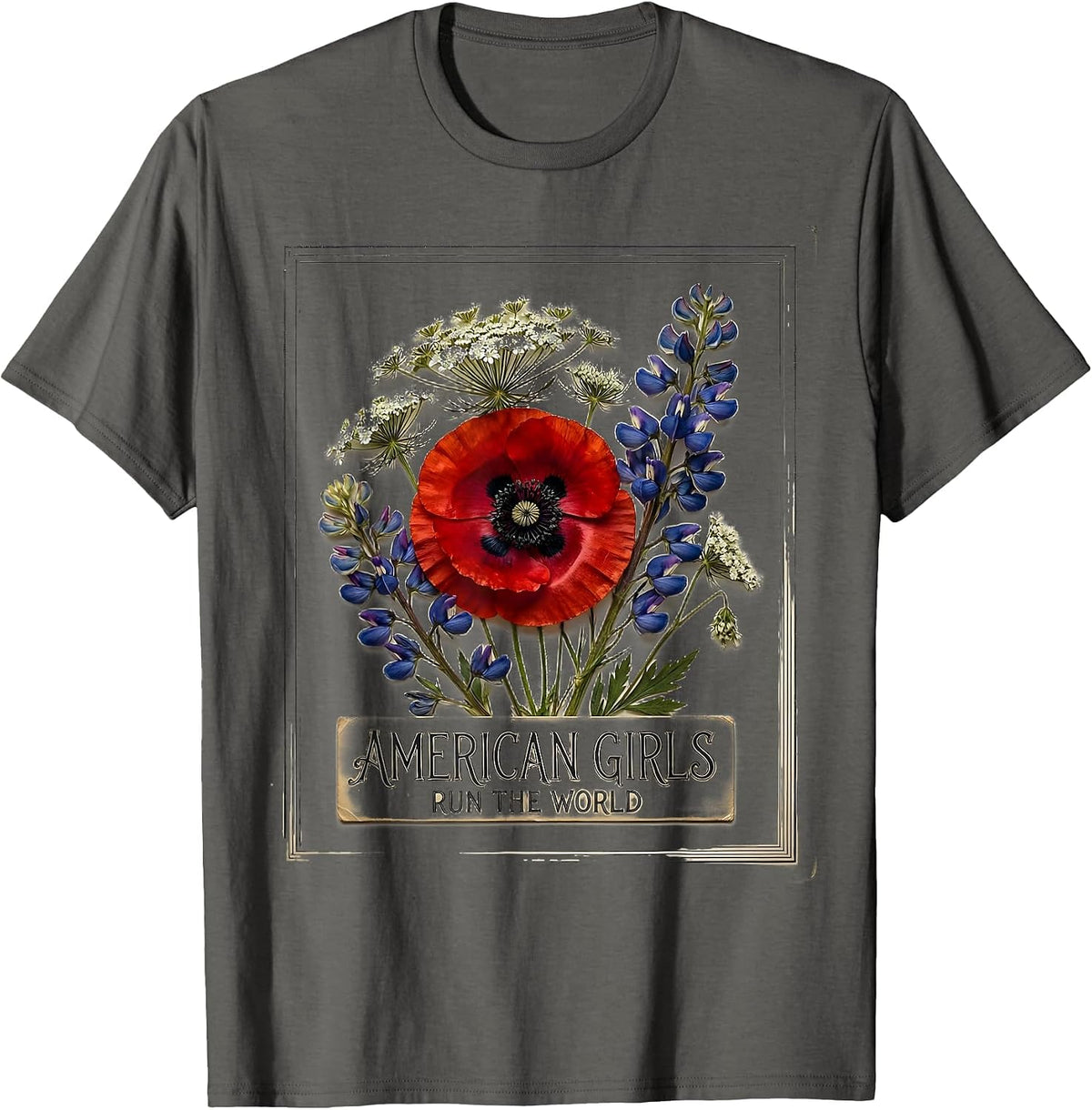 American Girls Run The World Patriotic Design T-Shirt - Asphalt Grey