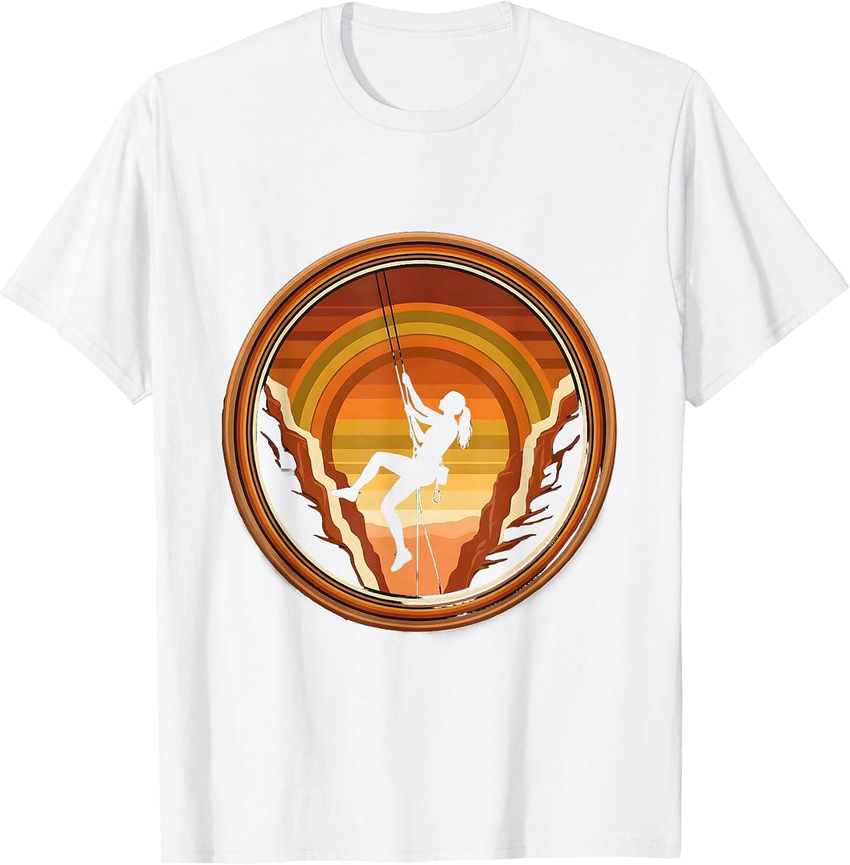 Men's Rappelling Mossy Canyon Wall Hiking Illustration T-Shirt - White