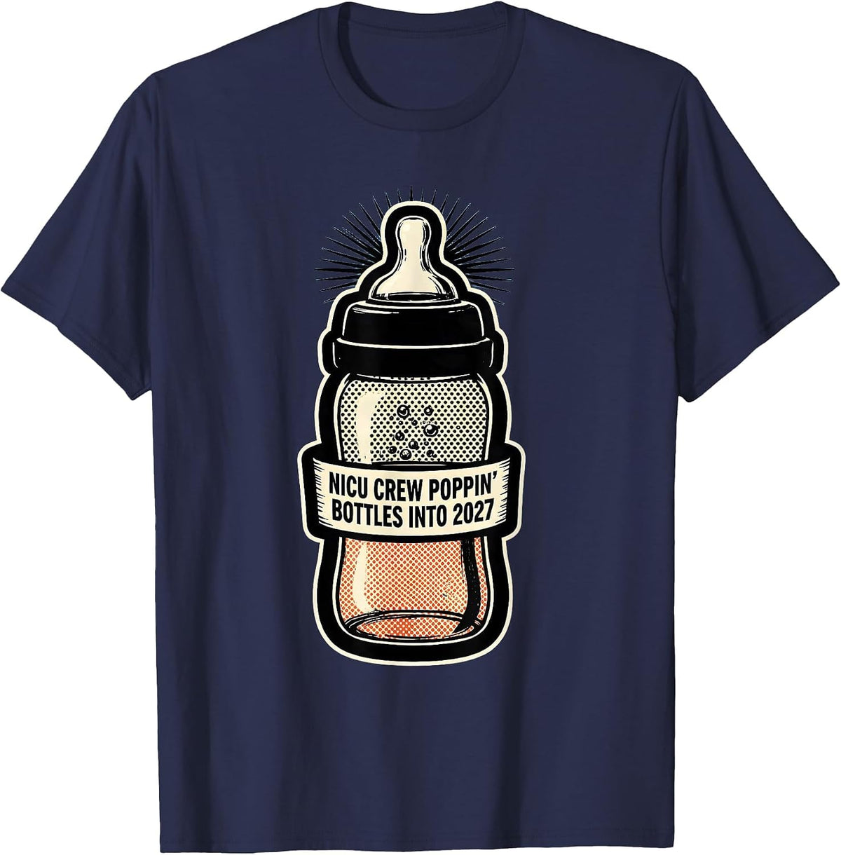 Men's NICU Crew Poppin Bottles Into 2027 Nurse New Year Eve T-Shirt - Navy Blue