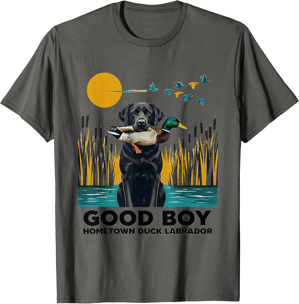 Good Boy Hometown Duck Labrador Vintage Hunting Dog T-Shirt - Asphalt Grey