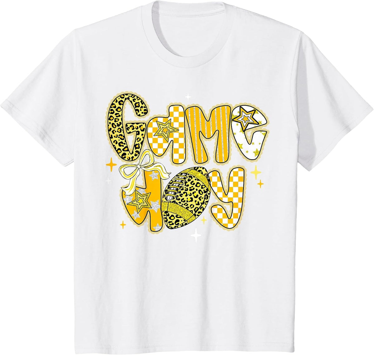 Game Day Football Girly Lace Bow Team Spirit Girls Yellow T-Shirt - White