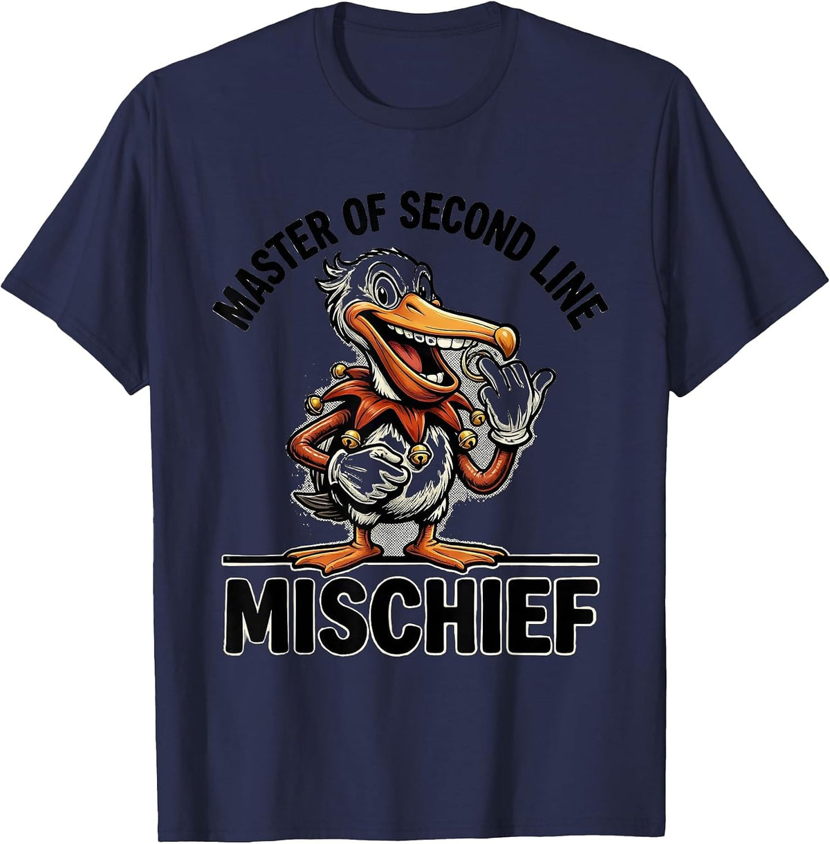 Men's Master of Second Line Mischief Retro Cartoon Mardi Gras T-Shirt - Navy Blue