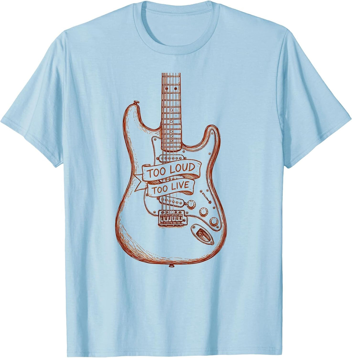 Men's Too Loud Too Live Rock Band Graphic Design T-Shirt - Baby Blue