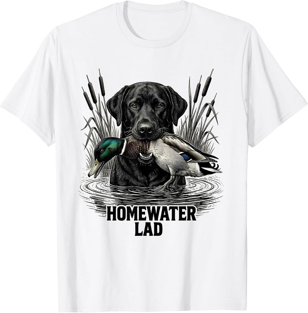 Men's Homewater Lad Monochromatic Black Lab Duck Hunting Southern T-Shirt - White