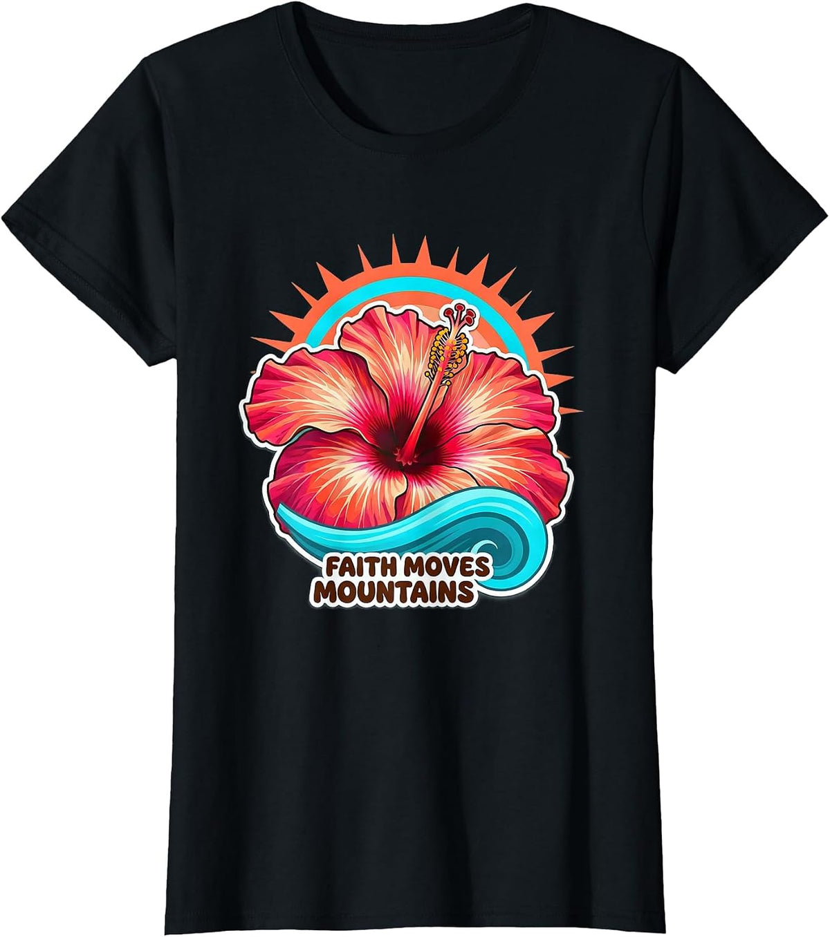 Women's Faith Over Fear Faith Moves Mountains Design T-Shirt - Black