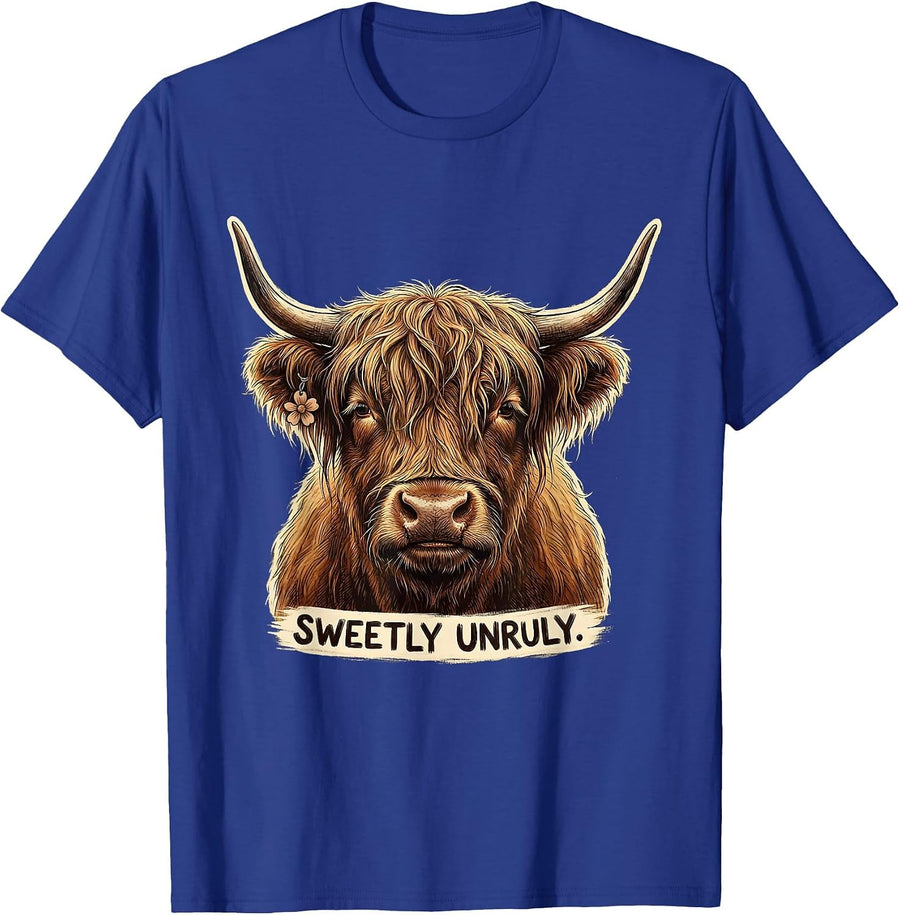 Sweetly Unruly Funny Highland Cow Cute Novelty Animal Lover T-Shirt - Royal Blue