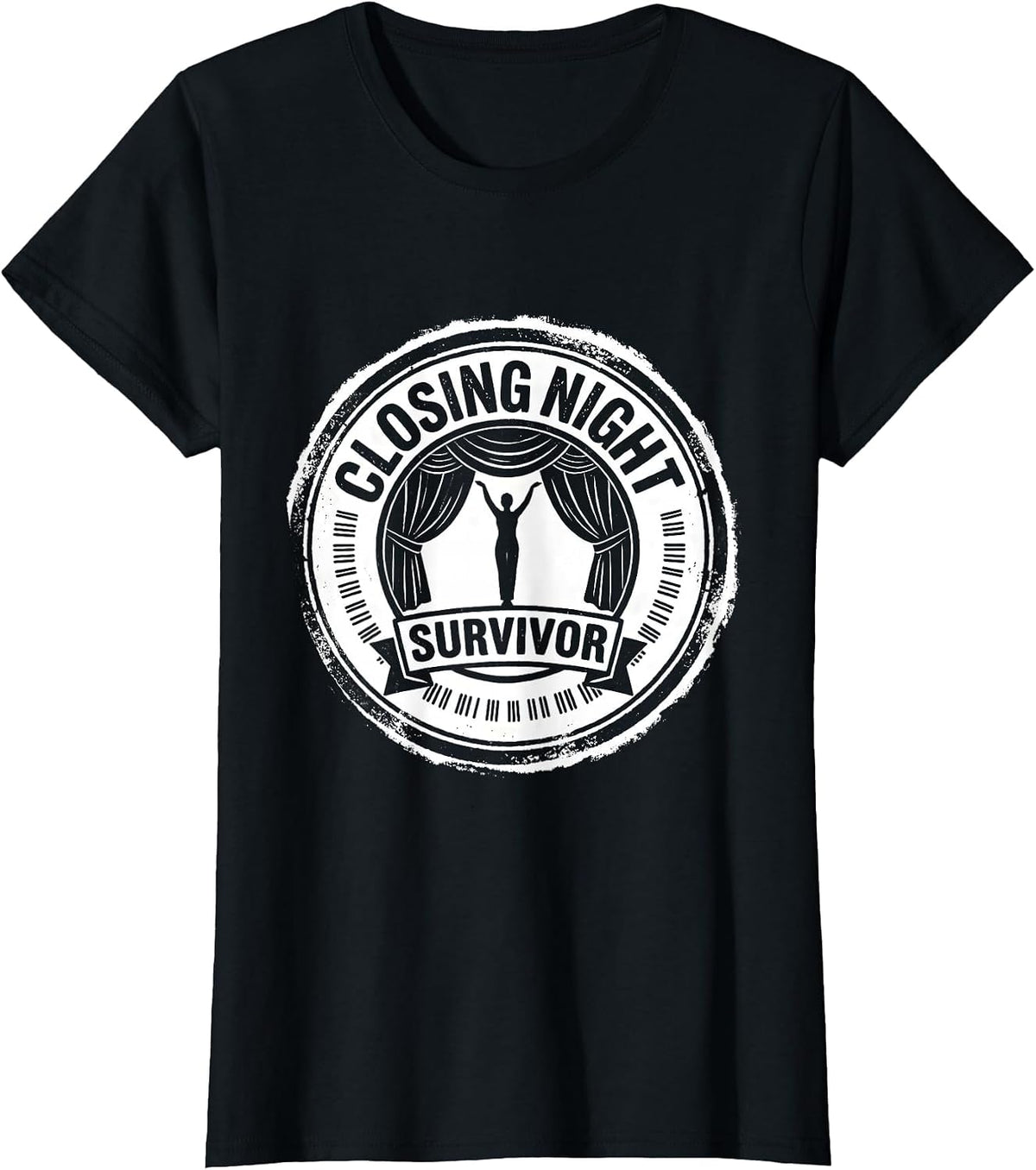 Closing Night Survivor Rubber Stamp Musical Theatre Kid T-Shirt - Black