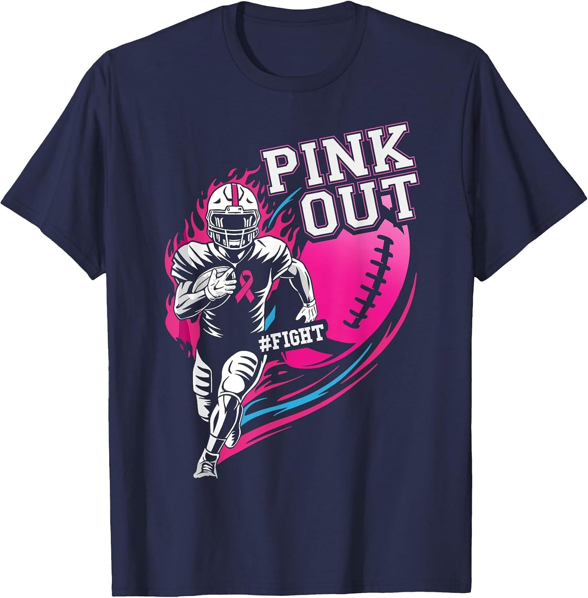Pink Out Football Breast Cancer Awareness Womens Boys Girls T-Shirt - Navy Blue