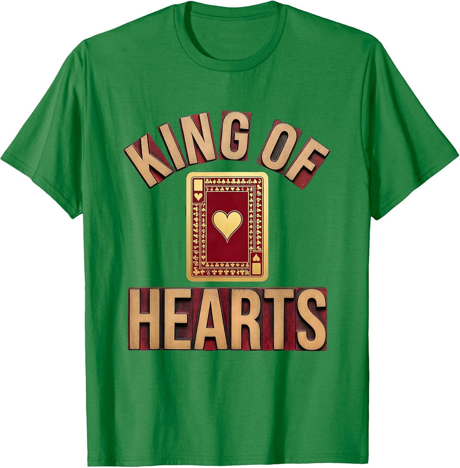 Men's King Of Hearts Wood Type Letterpress Poker Player Casino T-Shirt - Kelly Green