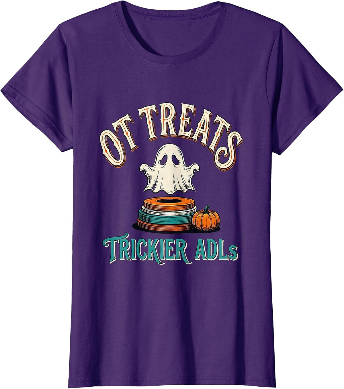 Women's OT Treats Trickier ADLs Sign Painter Ghost Halloween T-Shirt - Purple