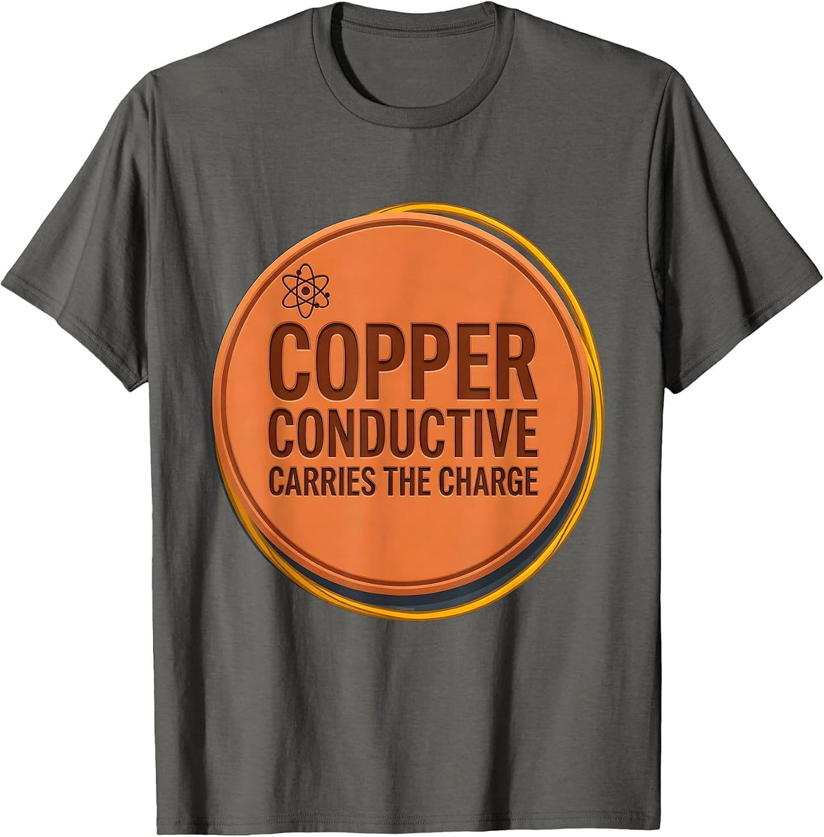 Men's Copper Conductive Carries The Charge Funny Science Chemistry T-Shirt - Asphalt Grey