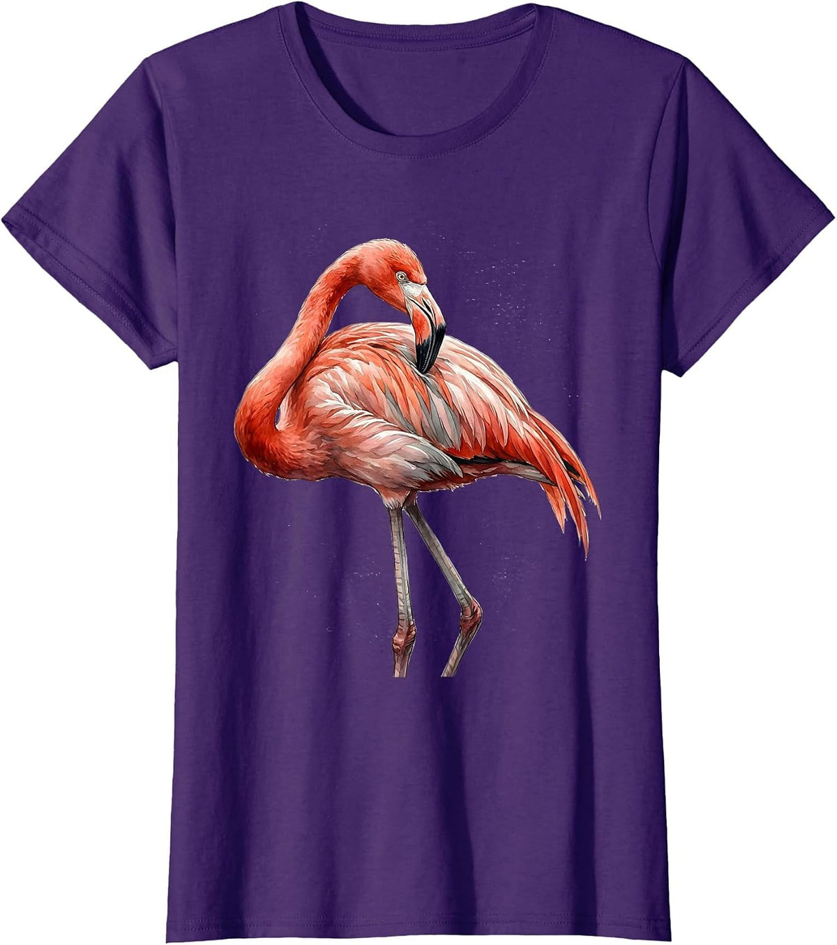 Women's Flamingo Portrait Watercolor Animal Lover Humor T-Shirt - Purple