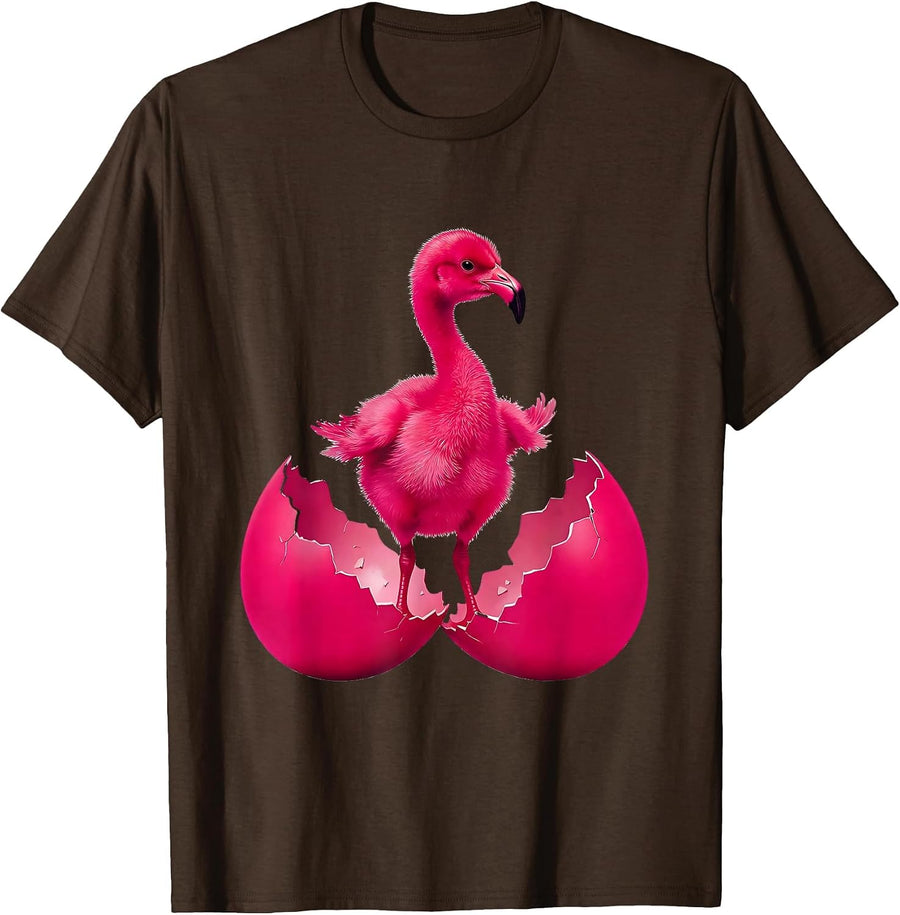 Baby Flamingo Hatching From Egg Graphic T-Shirt - Brown