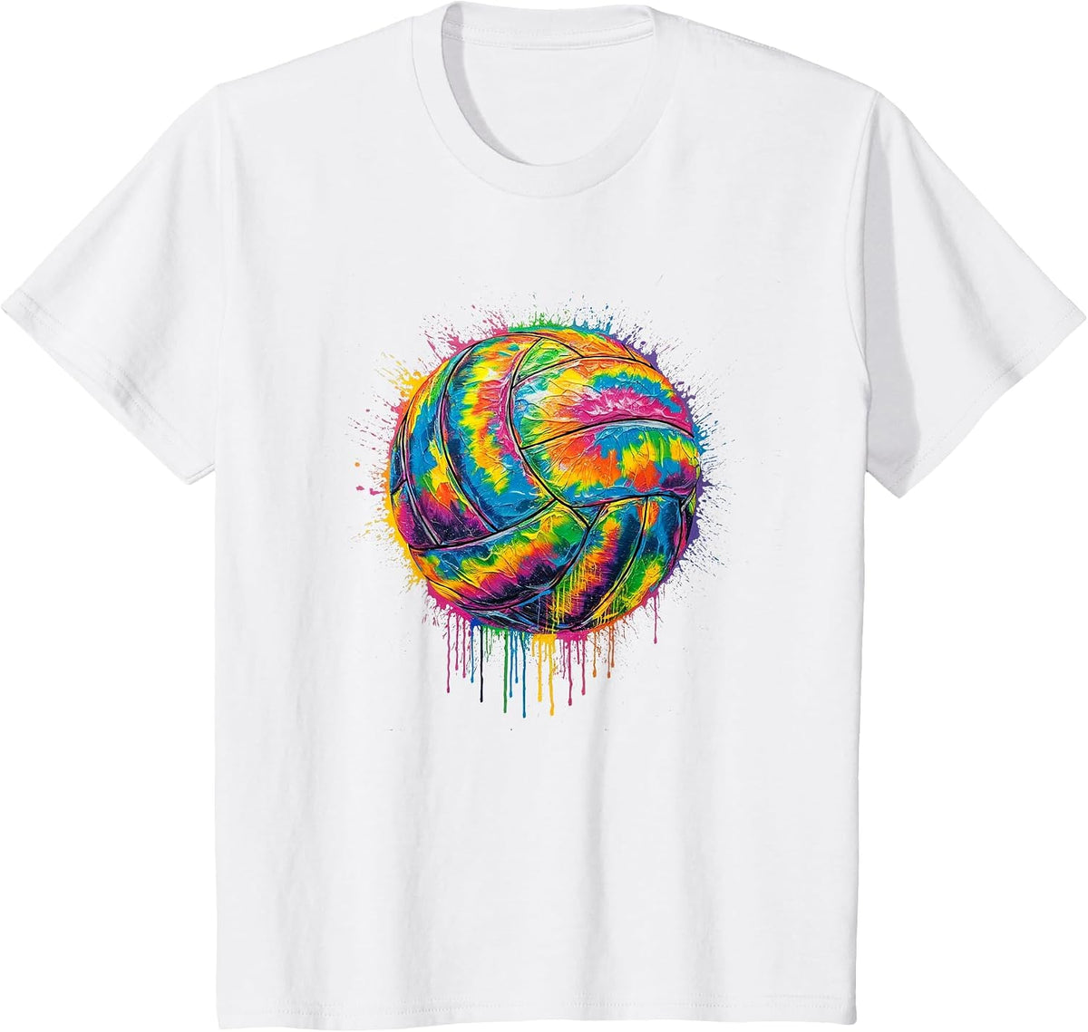 Volleyball Girls Teen Tie Dye Colorful Paint Drip Bump Spike T-Shirt - White