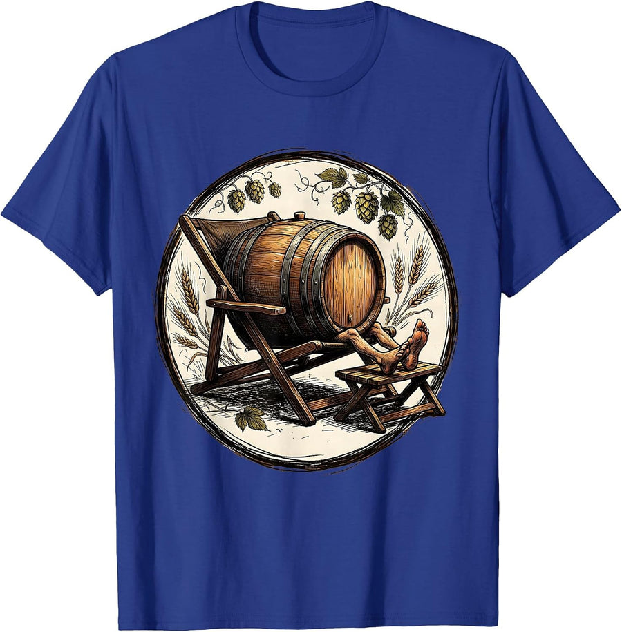 Whiskey Barrel Relaxing Labor Day Illustration T-Shirt - Royal Blue