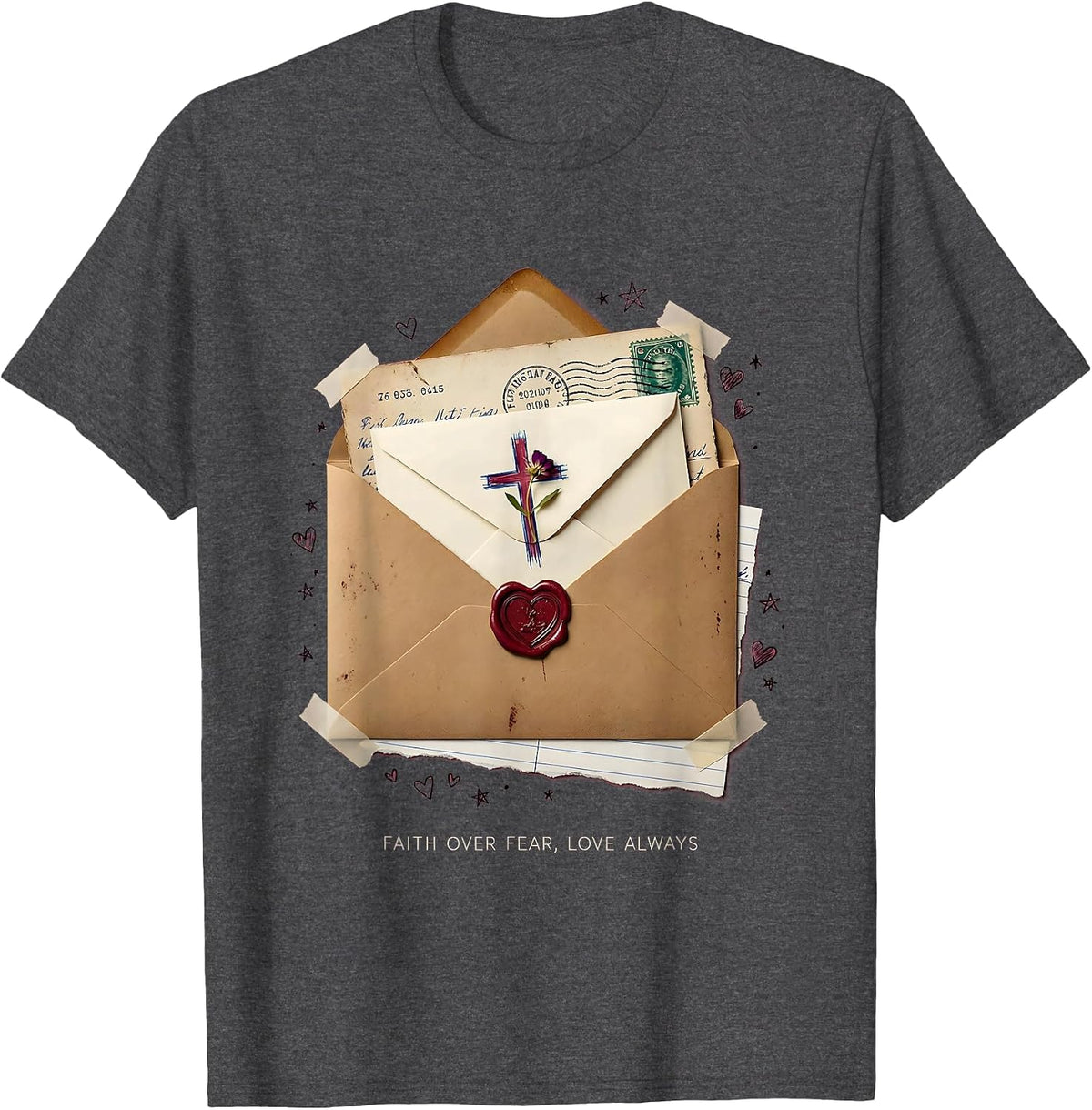 Men's Faith Over Fear Love Always Inspirational Design T-Shirt - Dark Heather Grey