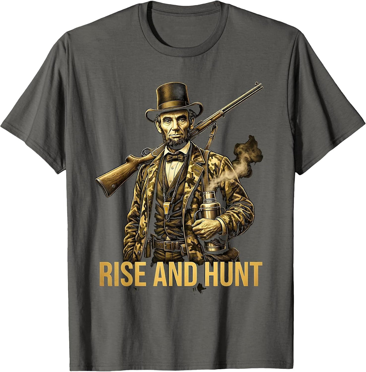 Rise and Hunt Hunting Graphic Design T-Shirt - Asphalt Grey