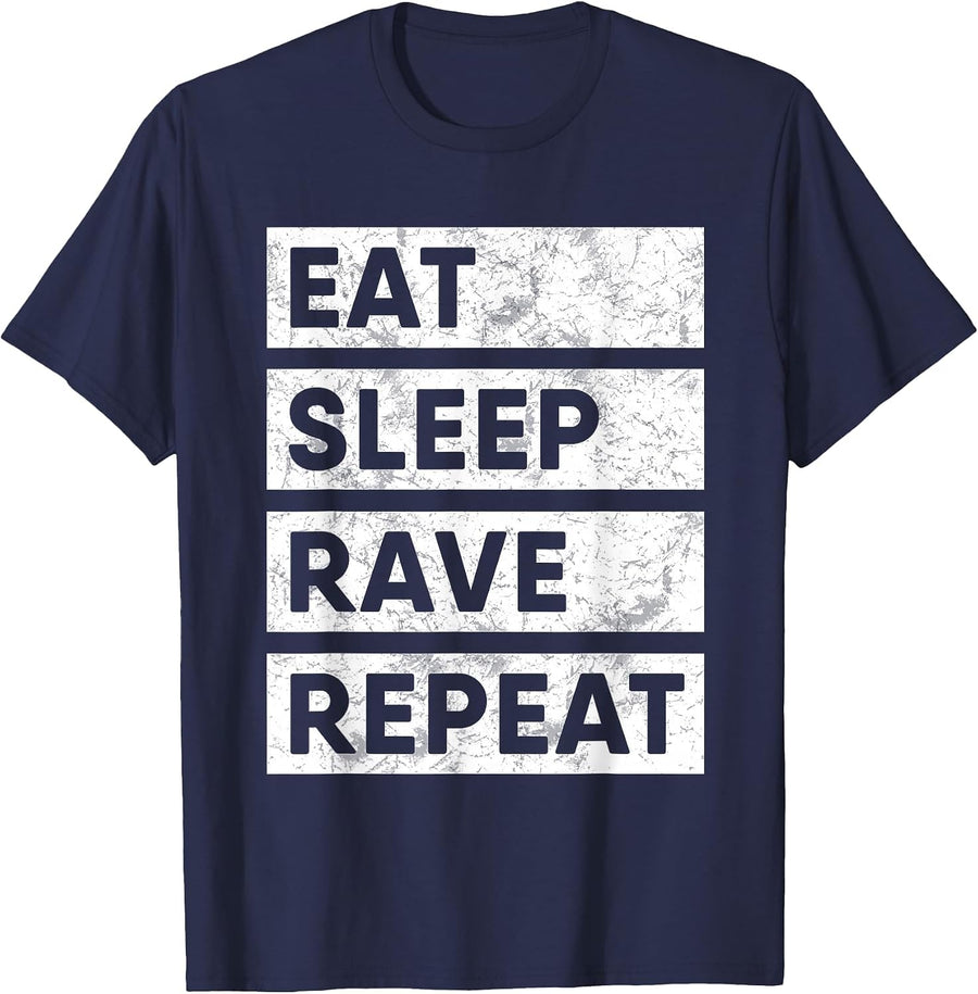 Eat Sleep Rave Repeat EDM T-Shirt - Navy Blue