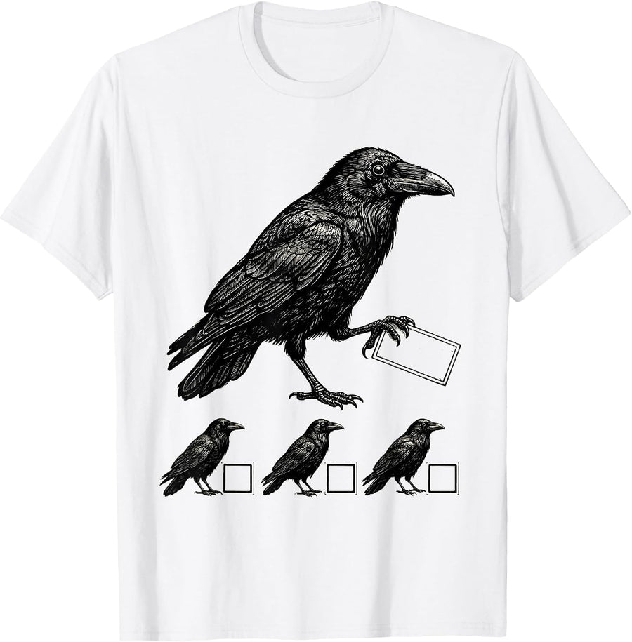 Men's Crow Silhouette Dark Humor Gothic Raven Bird Lover T-Shirt - White