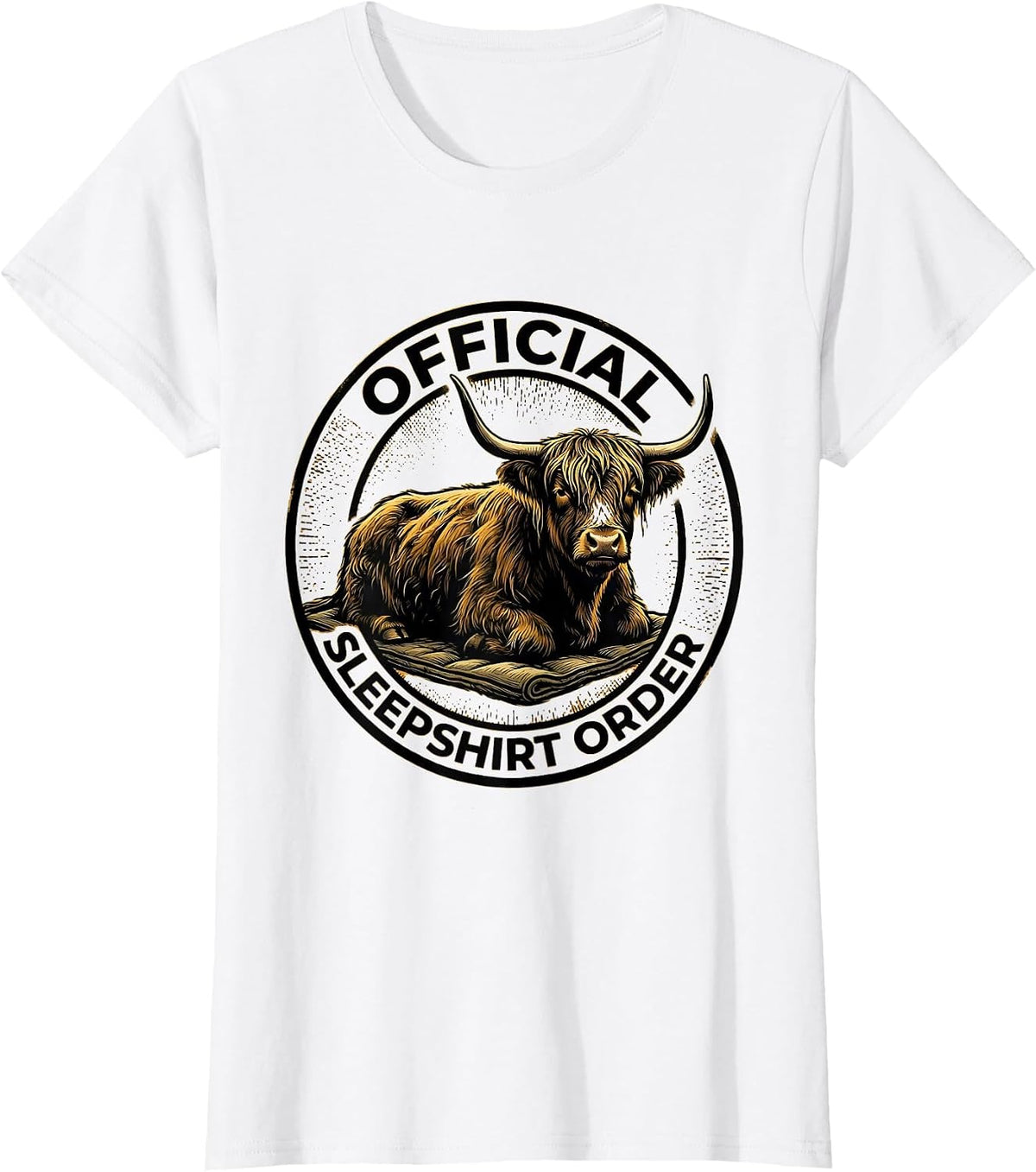 Women's Official Sleepshirt Order Highland Cow Cozy Farm Animal T-Shirt - White