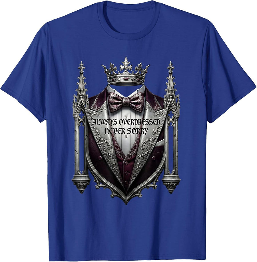 Always Overdressed Never Sorry Tuxedo Design T-Shirt - Royal Blue
