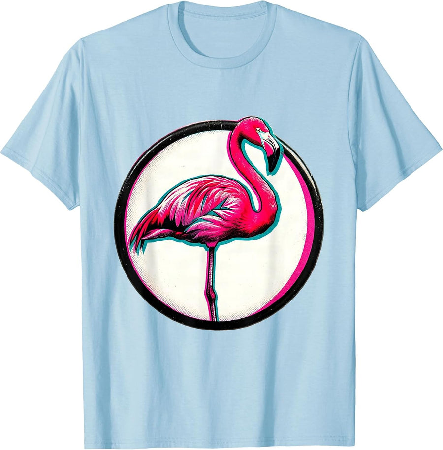 Men's Sealed Flamingo Badge Retro Novelty Bird Lover Gift T-Shirt - Baby Blue