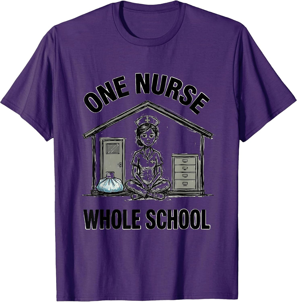 One Nurse Whole School Hand-Sketched Nurse Appreciation Gift T-Shirt - Purple