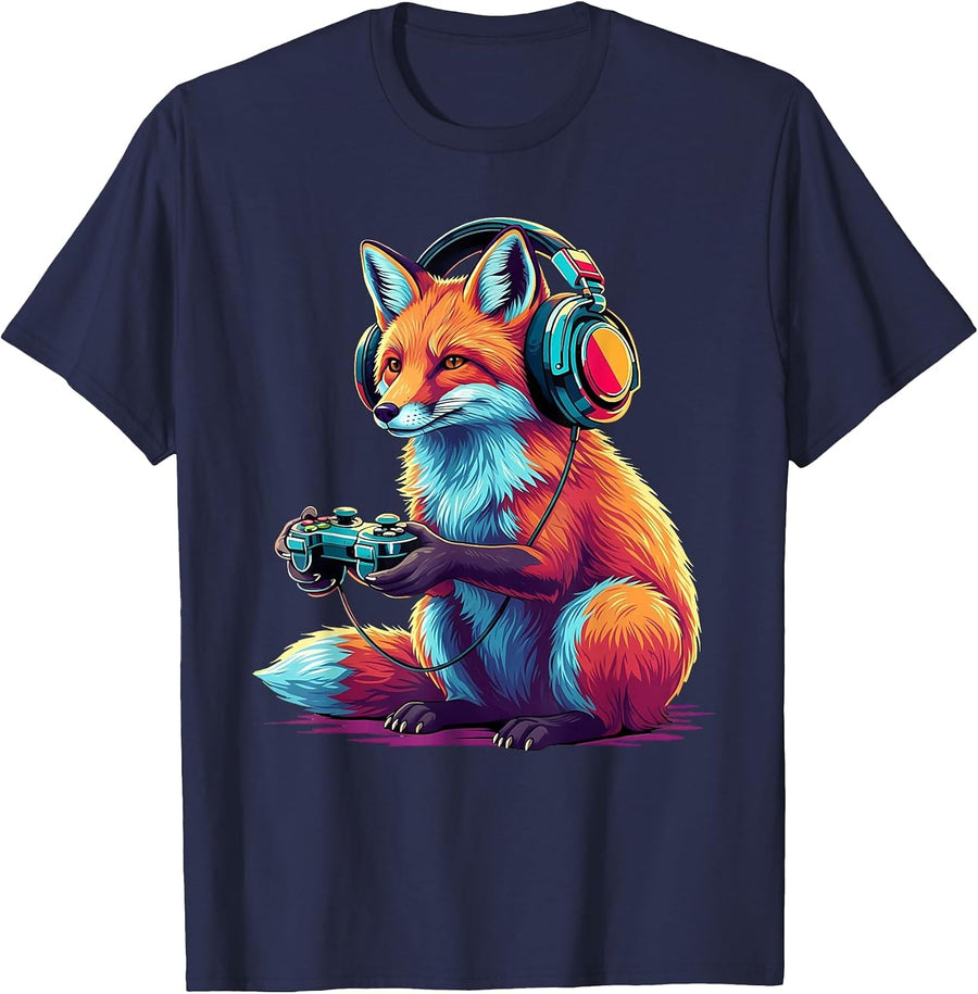 Fox Gaming Animal Video Games Funny Fox T-Shirt - Navy Blue