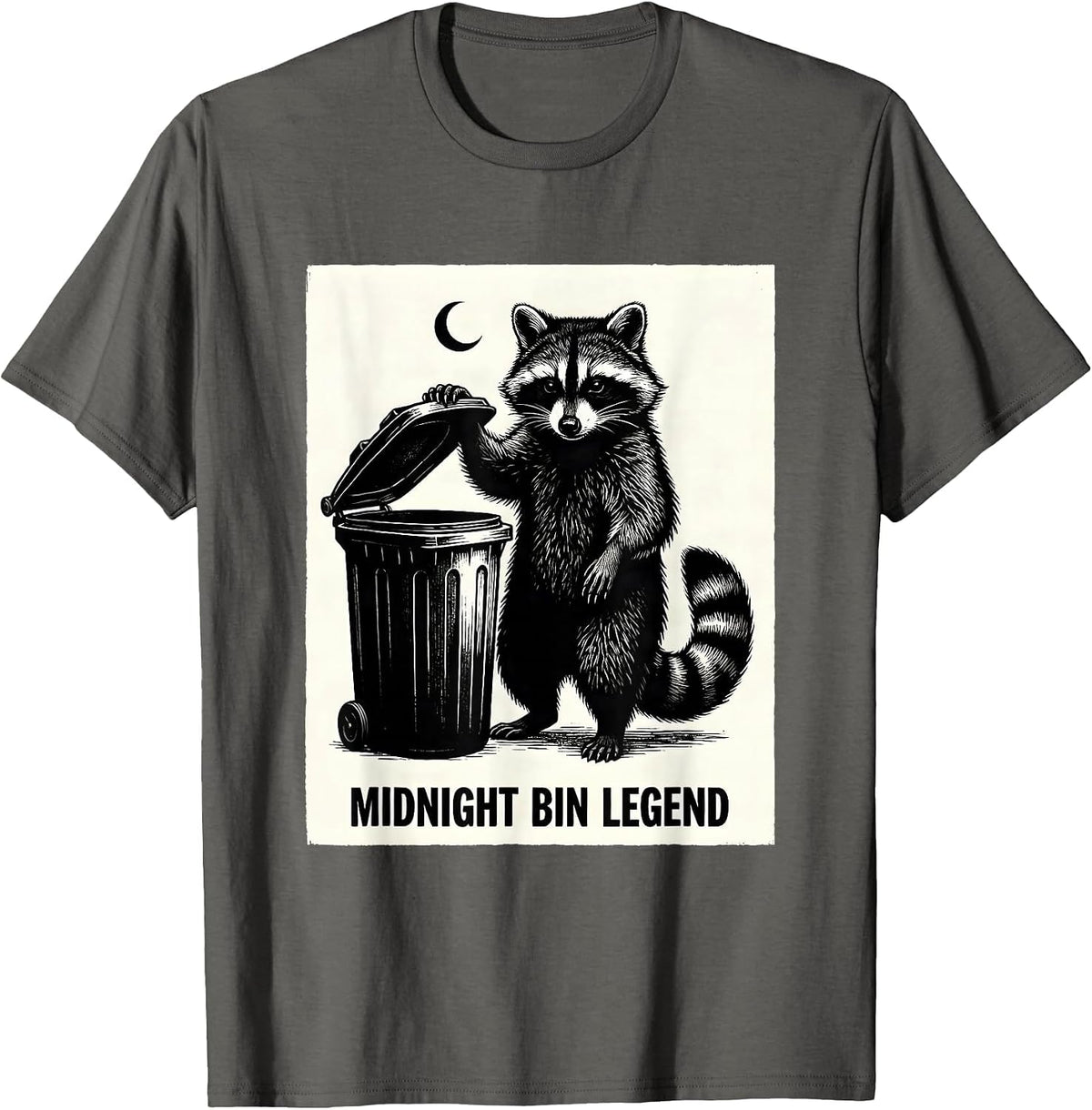 Midnight Bin Legend Funny Jimothy Raccoon Trash Panda Meme T-Shirt - Asphalt Grey