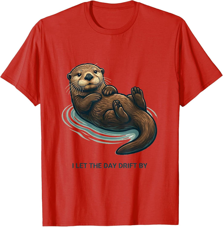 Men's I Let The Day Drift By Funny Sea Otter Animal Lover Gift T-Shirt - Red