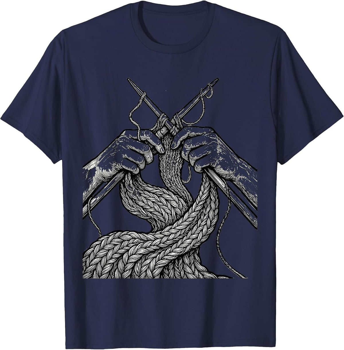 Occupational Therapy Knitting Oversized Needles Art T-Shirt - Navy Blue