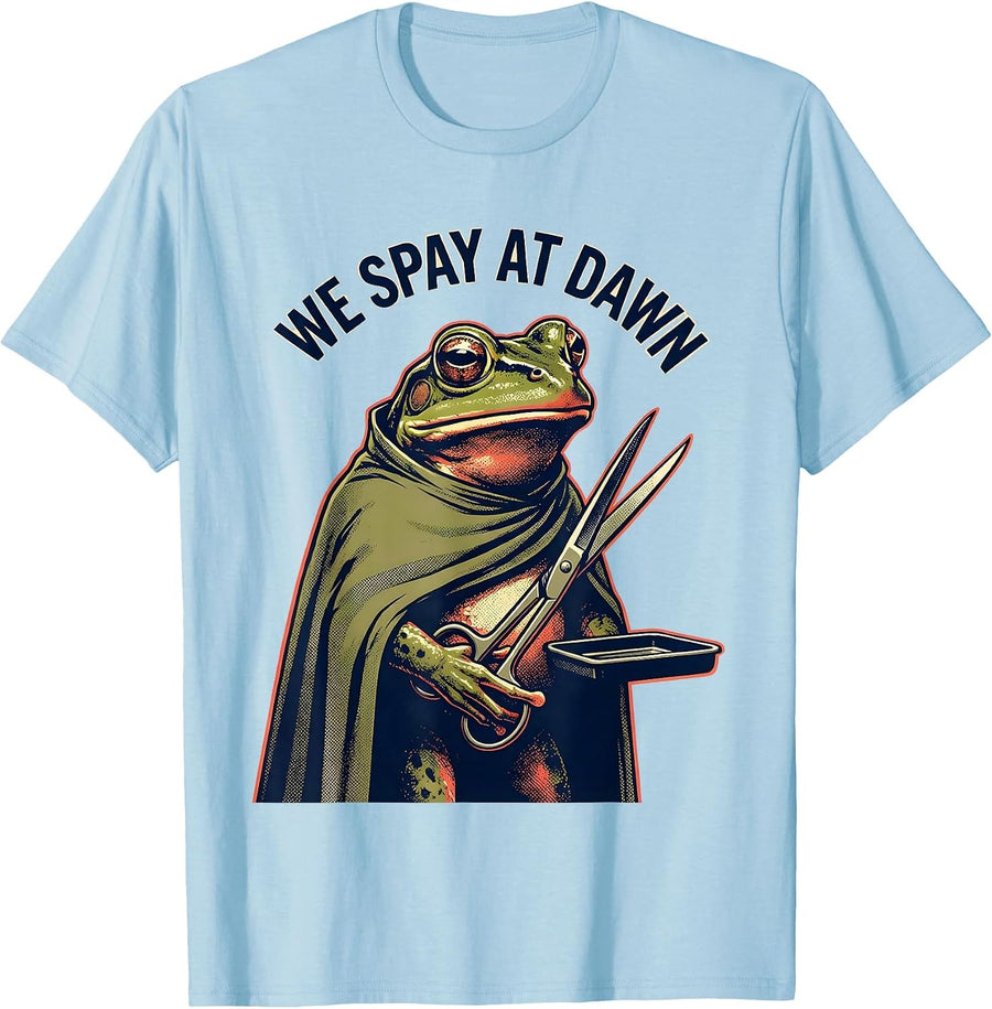 Men's We Spay At Dawn Funny Frog Veterinarian Vet Tech T-Shirt - Baby Blue