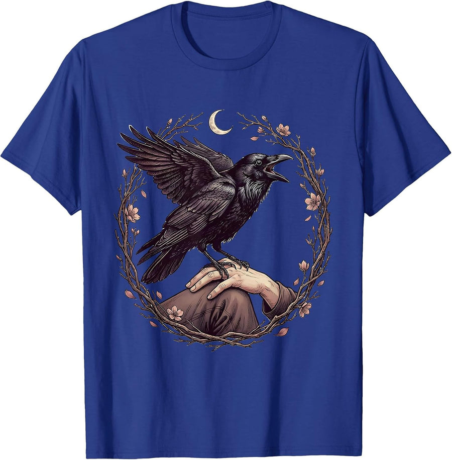 Crow Mid-Caw on a Knee With Folded Hands T-Shirt - Royal Blue