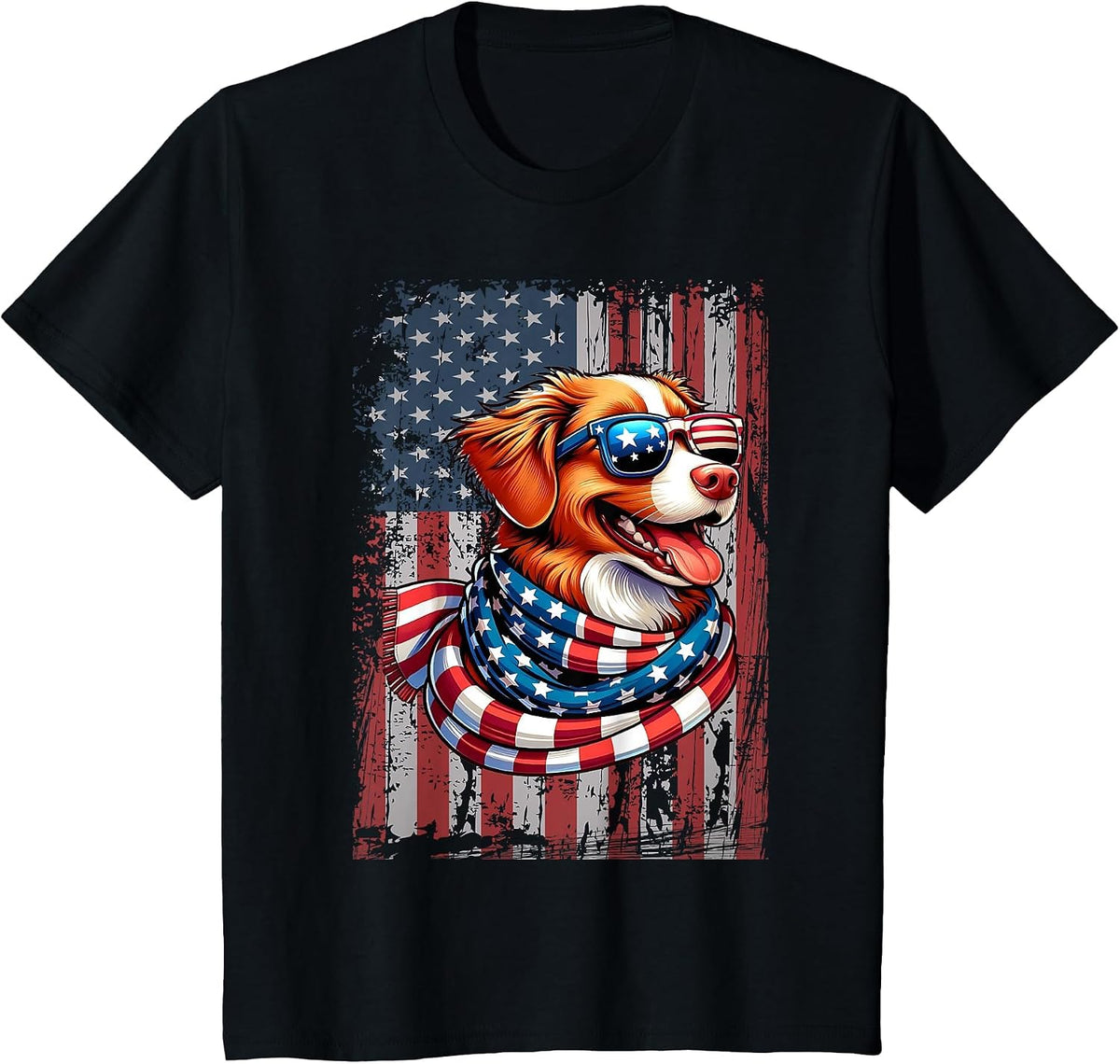 Nova Scotia Duck Tolling Retriever Dog Lover US Flag X-mas T-Shirt - Black
