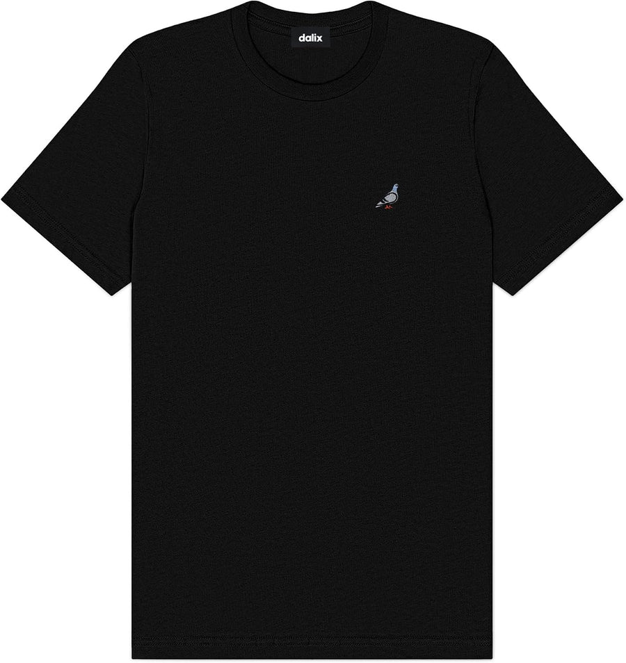 DALIX Pigeon Embroidered Cotton Tee Lightweight Jersey Mens - Black