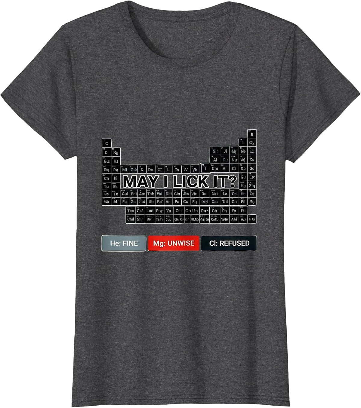 Women's May I Lick It? Funny Periodic Table Science Teacher T-Shirt - Dark Heather Grey