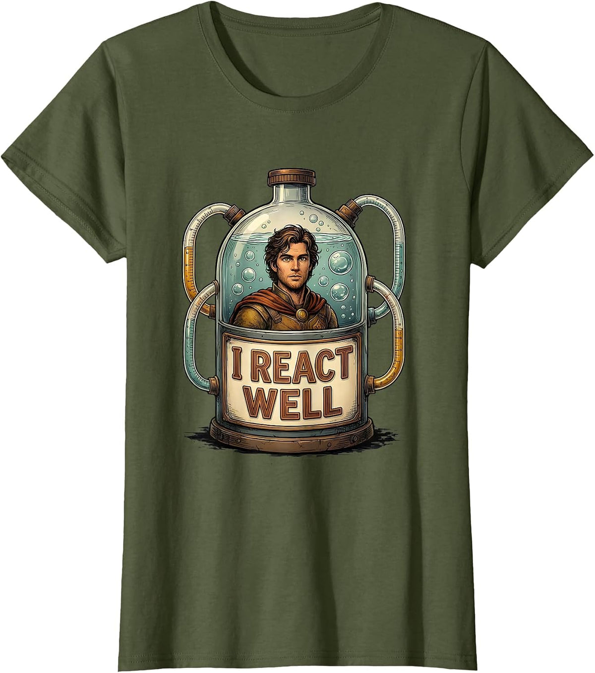 Women's I React Well Funny Chemistry Pun Science Teacher Gift T-Shirt - Olive Green