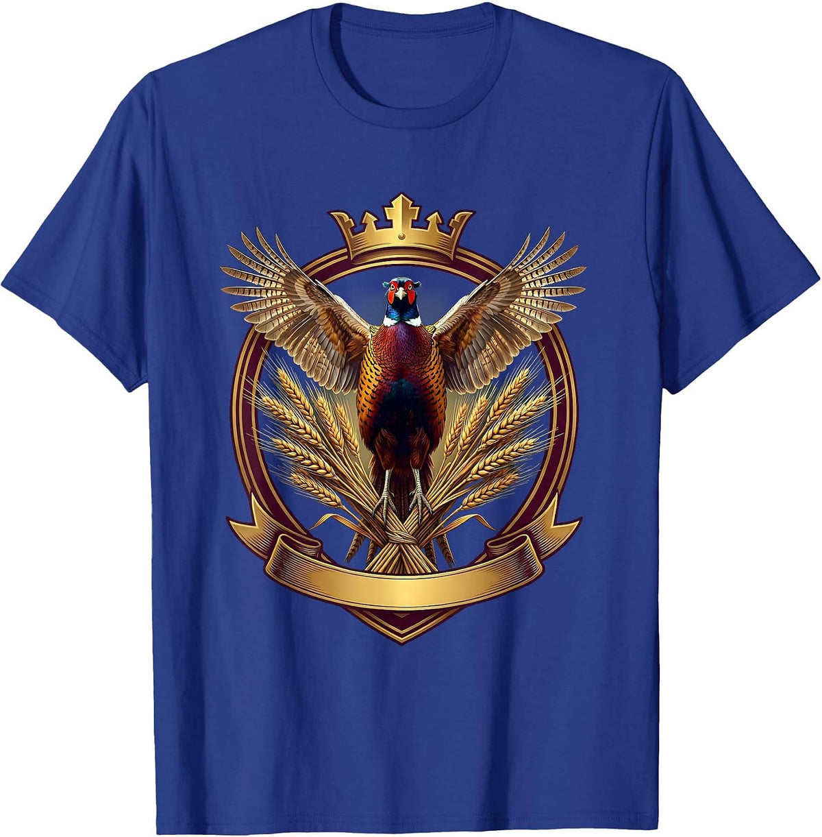 Men's Pheasant Burst Through Golden Wheat Field T-Shirt - Royal Blue