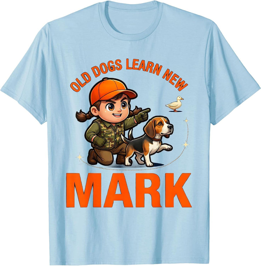 Men's OLD DOGS LEARN NEW MARK Funny Gun Dog Hunter Upland Hunting T-Shirt - Baby Blue