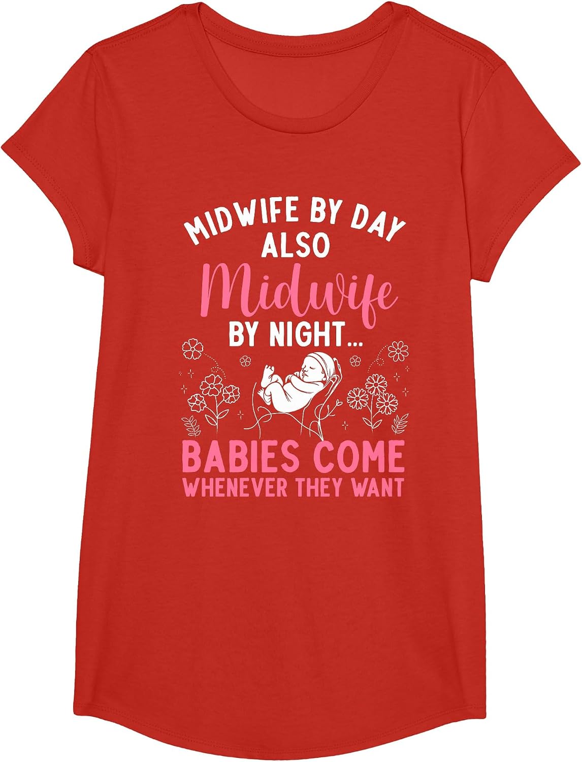 Midwife Art for Women Midwifery Labor and Delivery Midwife T-Shirt - Girls Red