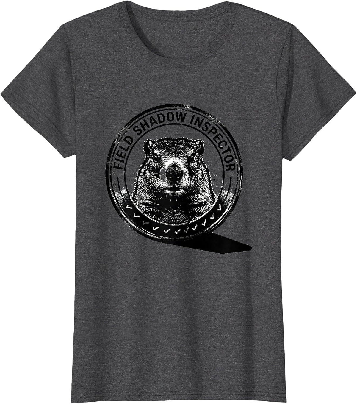Women's Field Shadow Inspector Funny Groundhog Day Woodchuck Humor T-Shirt - Dark Heather Grey