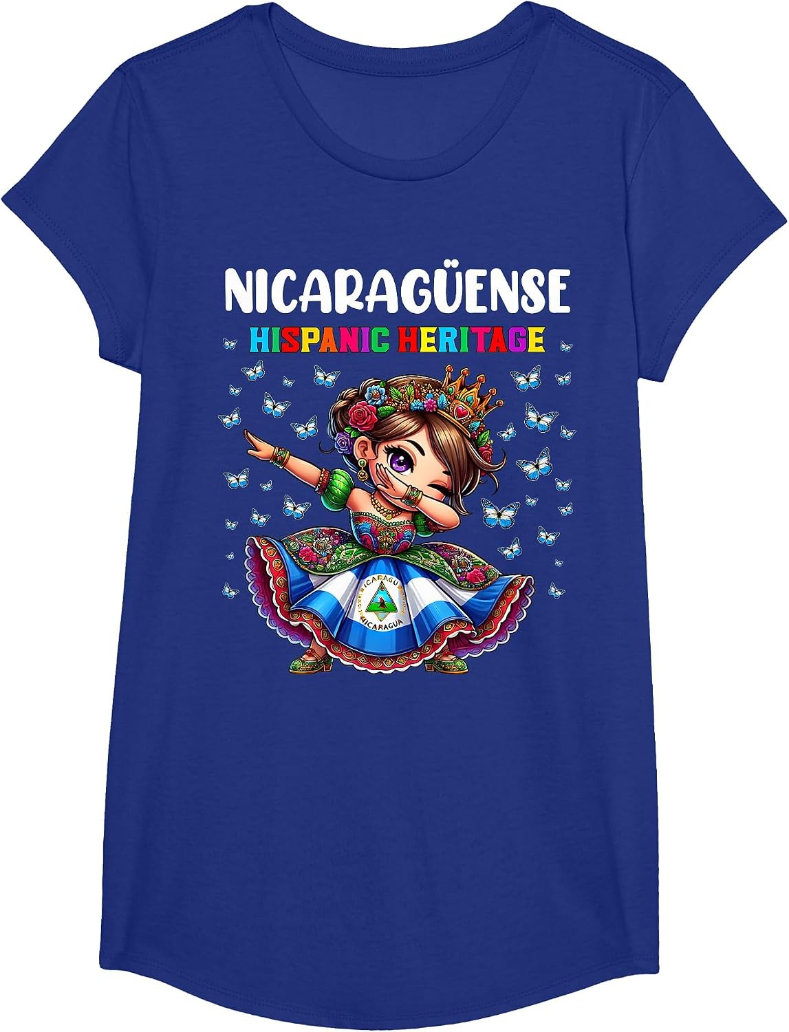 Nicaragua Hispanic Heritage Month Celebration Girls Kids T-Shirt - Girls Royal Blue
