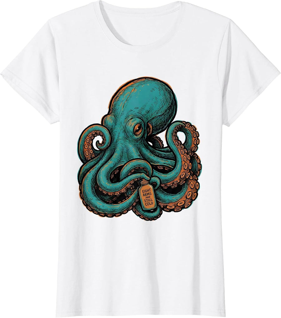 Women's Eight Arms And Still Cold Vintage Kraken Octopus Lover Gift T-Shirt - White