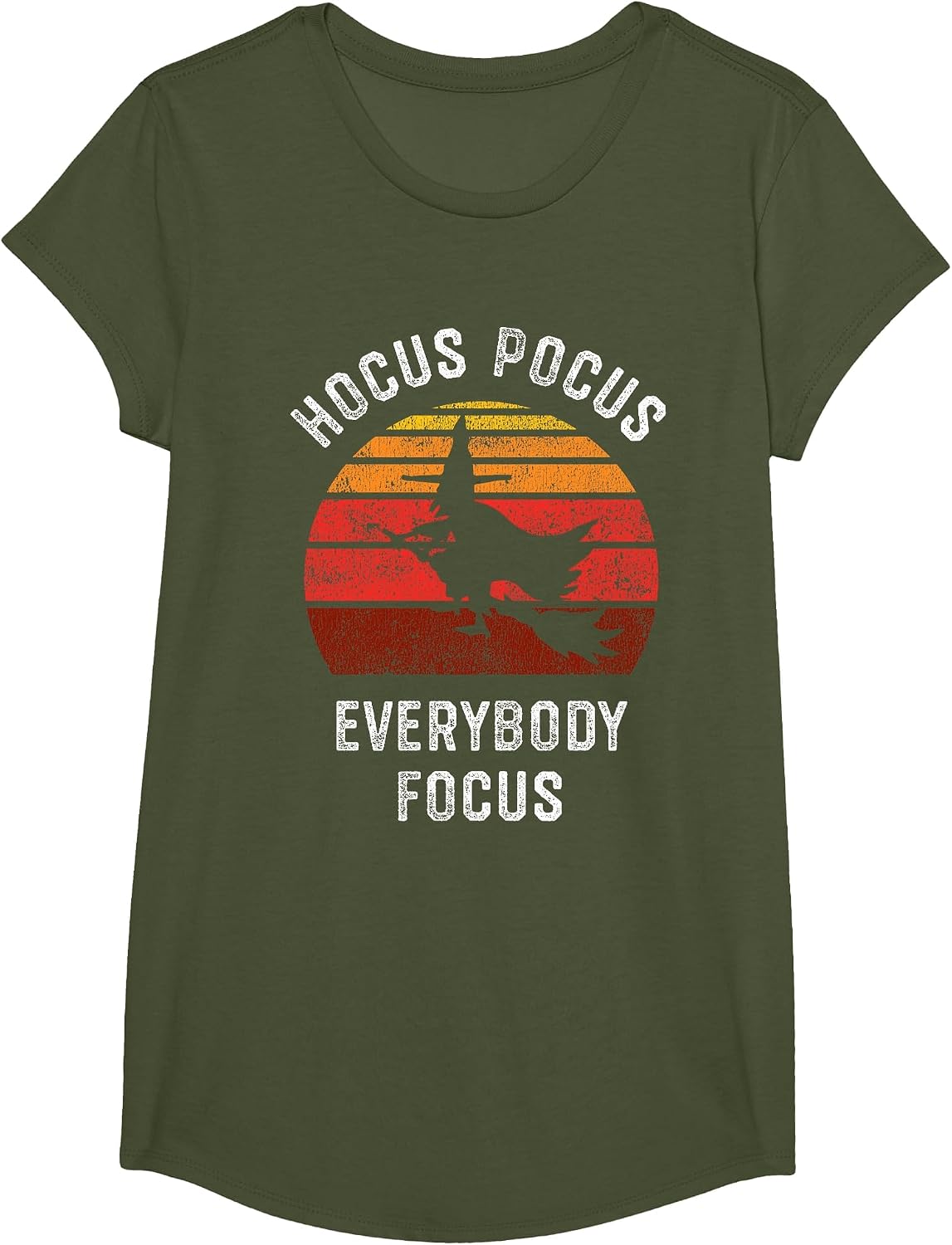 Hocus Pocus Everybody Focus, Witch Halloween Teacher Women T-Shirt - Girls Olive Green