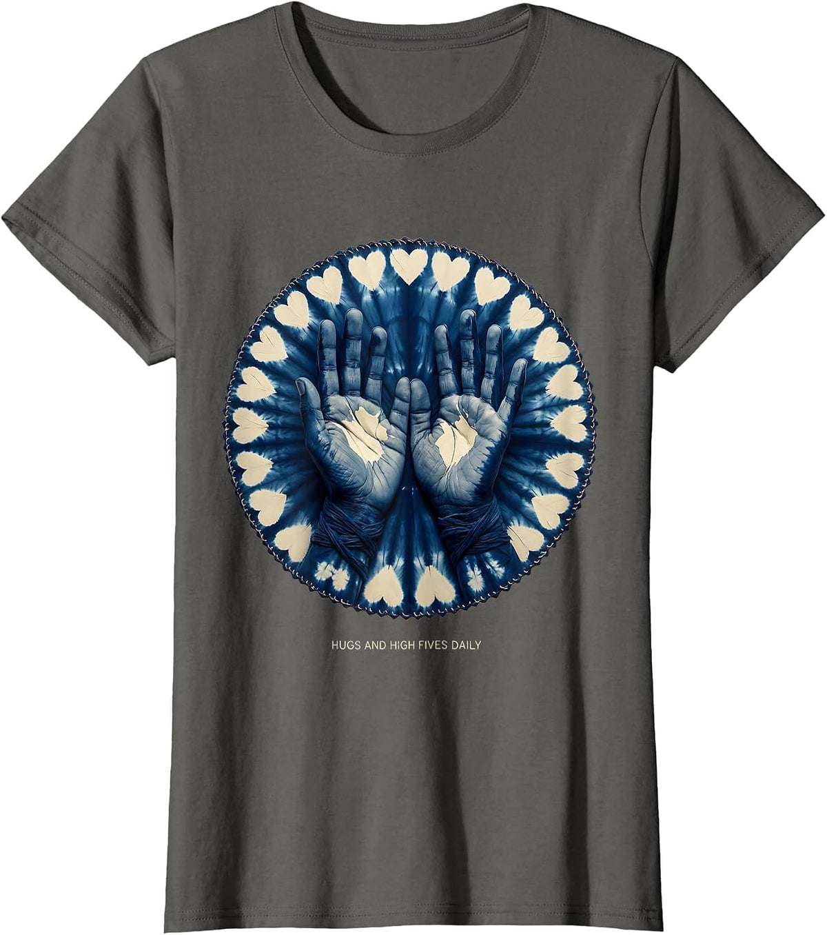 Women's Hugs And High Fives Daily PreK Teacher Design T-Shirt - Asphalt Grey